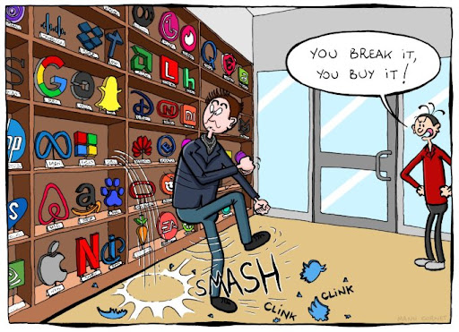 Bức tranh biếm họa nói về việc Musk "phá vỡ" Twitter của Manu Cornet. Ảnh: Manu Cornet